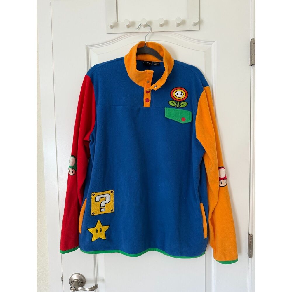 Hot Topic Nintendo Super Mario Bros Button Pullover Sweatshirt Pockets Size M
